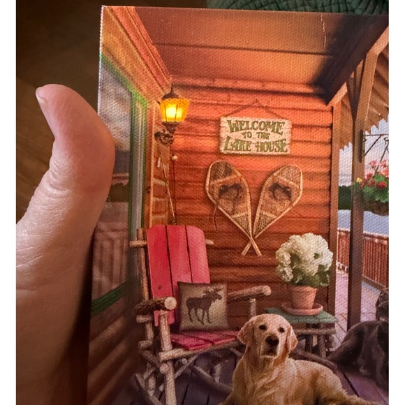 Glow Decor Lighted Lake House Canvas Art Two Dogs on Porch Sunset Scene New - Picture 4 of 7